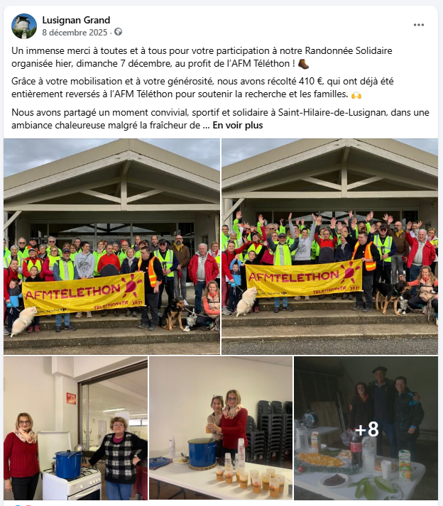 Publication Facebook de l'association