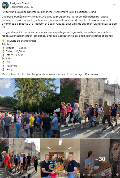 Publication Facebook de l'association