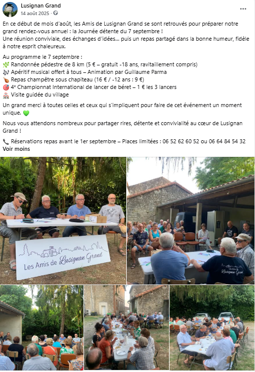 Publication Facebook de l'association